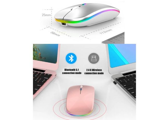 &u+ MOUSE PC INALAMBRICO Y BLUETHOOT RECARGABLE ILUMINADO